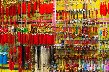 Colorful key chain and earrings.