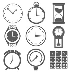 Fototapeta premium 時計 砂時計 目覚まし時計 懐中時計 腕時計 測定器 サイコロ 数字 イラスト アイコン