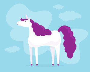 Happy Unicorn on Blue Background