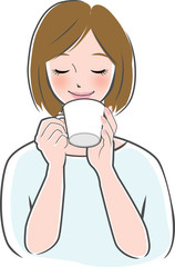 カフェでコーヒーを飲む女性