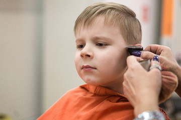 A little boy's haircut in a hairdresser's.