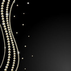 Pearls. Jewelry. Vector illustration. Beads. Thread. Decorations. Dark background.
