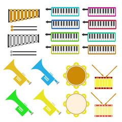 アイコン素材　木琴　鉄琴　タンバリン　トランペット　ハーモニカ　色　カラー　イラスト　アイコン