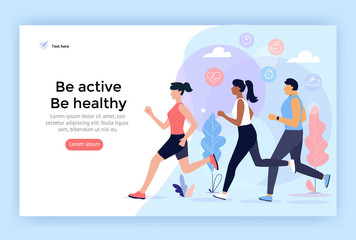 Running sport people, be active, healthy lifestyle concept illustration, perfect for web design, banner, mobile app, landing page, vector flat design