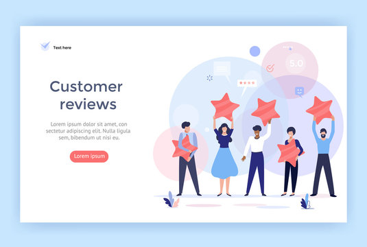 People holding stars. Customer reviews concept illustration concept illustration, perfect for web design, banner, mobile app, landing page, vector flat design