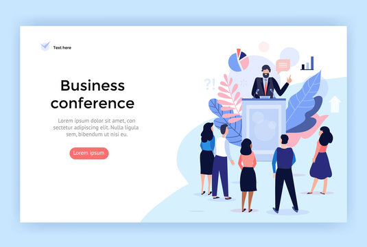 Speaker at Business Conference concept illustration, perfect for web design, banner, mobile app, landing page, vector flat design