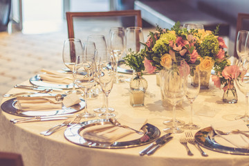 Luxurious table decorated for dinner