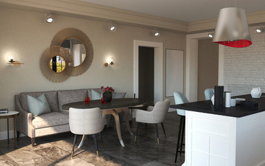 residential interior visualization, 3D illustration