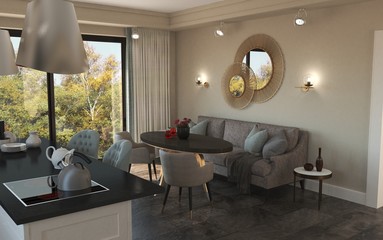 residential interior visualization, 3D illustration