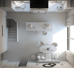 residential interior visualization, 3D illustration