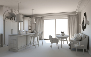 residential interior visualization, 3D illustration