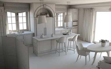 residential interior visualization, 3D illustration