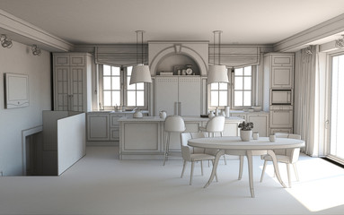 residential interior visualization, 3D illustration