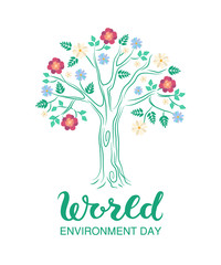 Obraz na płótnie Canvas Creative Poster Or Banner Of World Environment Day with blossoming tree on background