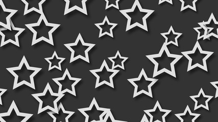 Abstract illustration of randomly arranged white stars with soft shadows on black background