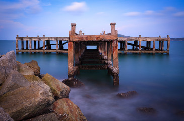 Fototapeta premium Old fish bridge ruins in Rayong province, Thailand