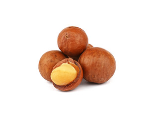 Macadamia nuts isolated on white background