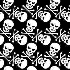 black and white seamless pattern background with skulls and bones, simple bicolor style drawing, ideal for print, textile, web, and other designs, eps10 vector illustration - 265140981