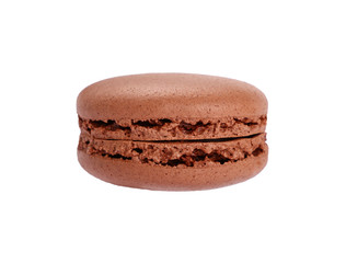 Chocolate brown macaron cookie isolated on white