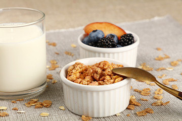 Portion of muesli granola breakfast with yogurt