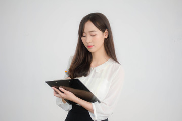 Fototapeta premium Portrait of thai adult working women white shirt working