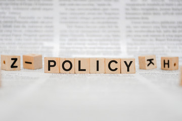 Policy Word Written In Wooden Cube