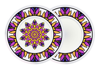 Set of two Round Mandala and frame. For Coloring Book, Greeting Card, Invitation, Tattoo. Anti-Stress Therapy Pattern. Vector Illustration