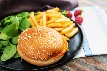 Cheese burger - American cheese burger with Golden French fries