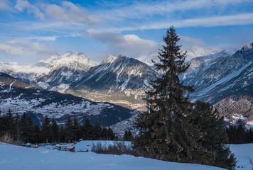 Bormio in Italian Alps. Ski resort on slopes of Cima Bianca.