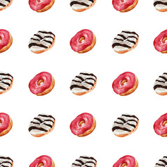 Seamless background with sweet tasty donuts for decoration, giftpaper, textile
