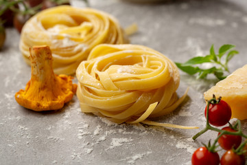 Raw mushroom and pasta
