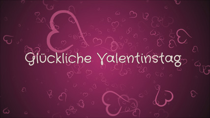 Fototapeta na wymiar Gluckliche Valentinstag, Happy Valentine's day in german language, greeting card, pink hearts, pink background