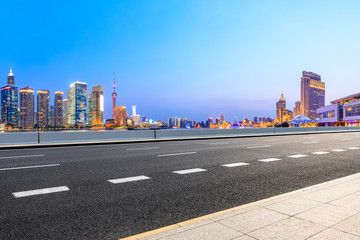 Highway road and skyline of modern urban buildings in Shanghai
