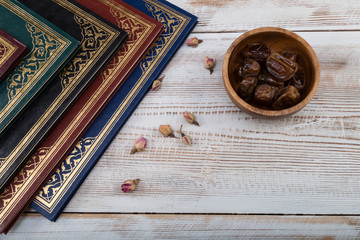 Holy book Koran or quran in the mosque for Muslims holiday, Ramadan,blessed Friday message.