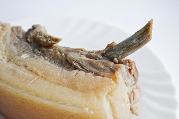 Boiled pork lard with ribs. Nutritional meals for the family.