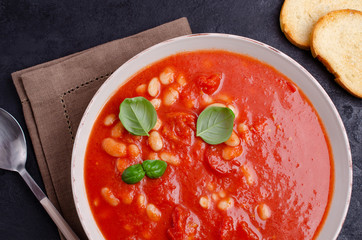 Thick tomato soup with beans