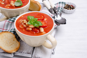 Thick tomato soup with beans