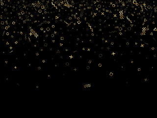 Memphis style geometric confetti vector background of triangle circle square shapes, chevron wavy lines.