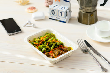 food in a container delivery of healthy food asparagus with meat