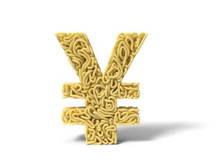 Obraz premium noodle in shape of yuan symbol. curly spaghetti for cooking. 3d illustration