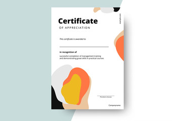 Certificate of appreciation template design. Elegant business diploma layout for training graduation or course completion. Vector background illustration.