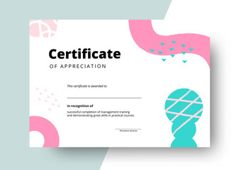 Certificate of appreciation template design. Elegant business diploma layout for training graduation or course completion. Vector background illustration.