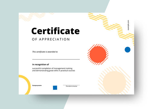 Certificate of appreciation template design. Elegant business diploma layout for training graduation or course completion. Vector background illustration.
