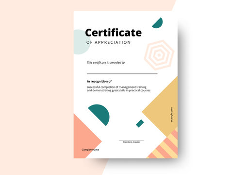 Certificate of appreciation template design. Elegant business diploma layout for training graduation or course completion. Vector background illustration.