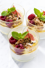yogurt with honey and fresh figs, vertical
