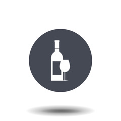 Glass and bottle of wine. Black silhouette. Vector illustration isolated