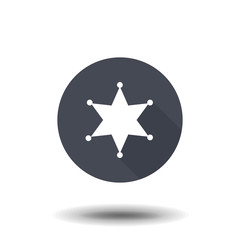 Sheriff star black symbol. Simple silhouette of six rays star with round tips.