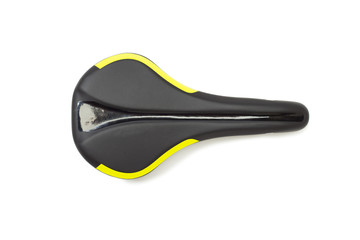 Black leather bicycle saddle isolated on white background. Top view.