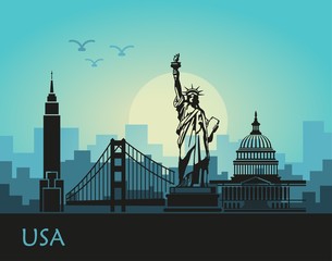 Abstract landscape of the city with sights of the USA © Katsiar