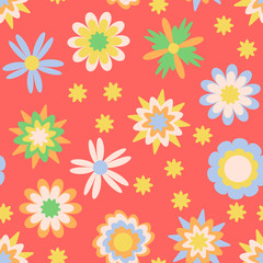 Fototapeta na wymiar Cute floral seamless pattern. Summer illustration with flowers for children, vector. 